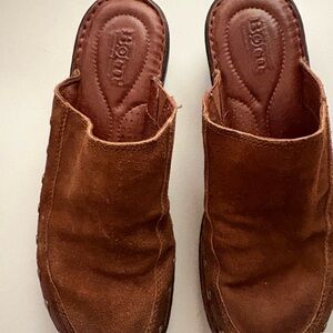 Born Chestnut Suede Slip-On Mules
